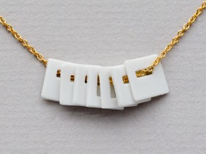 7 Porcelain Squares on Gold Chain