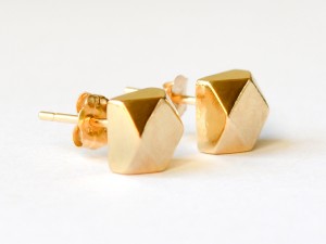 14K Gold Large Faceted Cube Stud Earrings