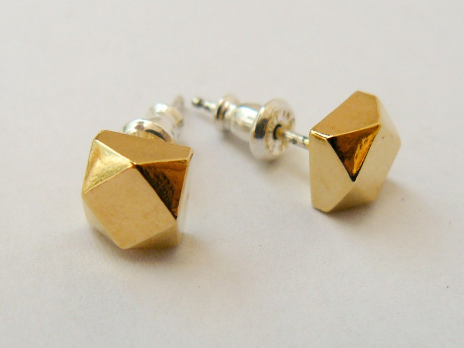 Gold Large Faceted Stud Earrings