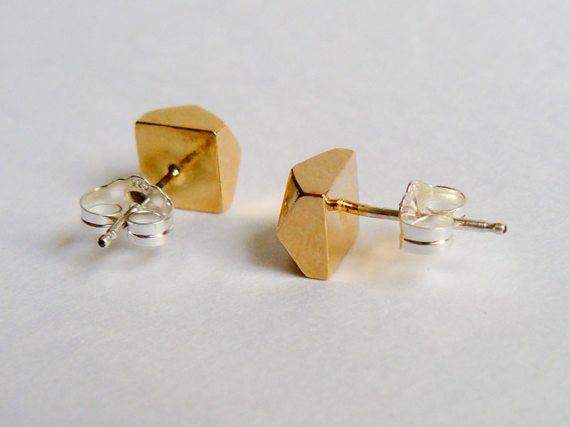 Gold Large Faceted Stud Earrings 4