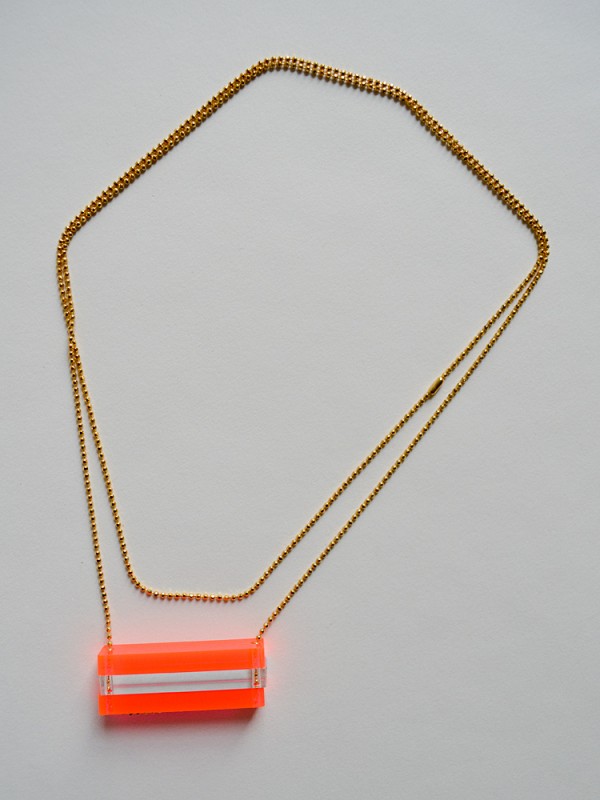 Long Neon Pink and Clear Bar Necklace