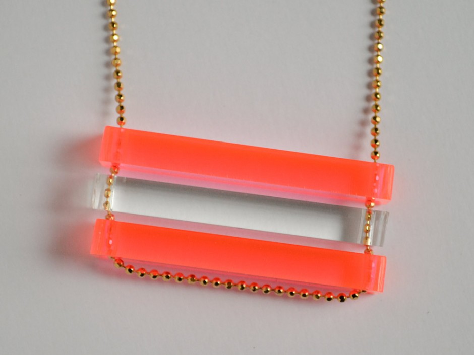 Long Neon Pink and Clear Bar Necklace