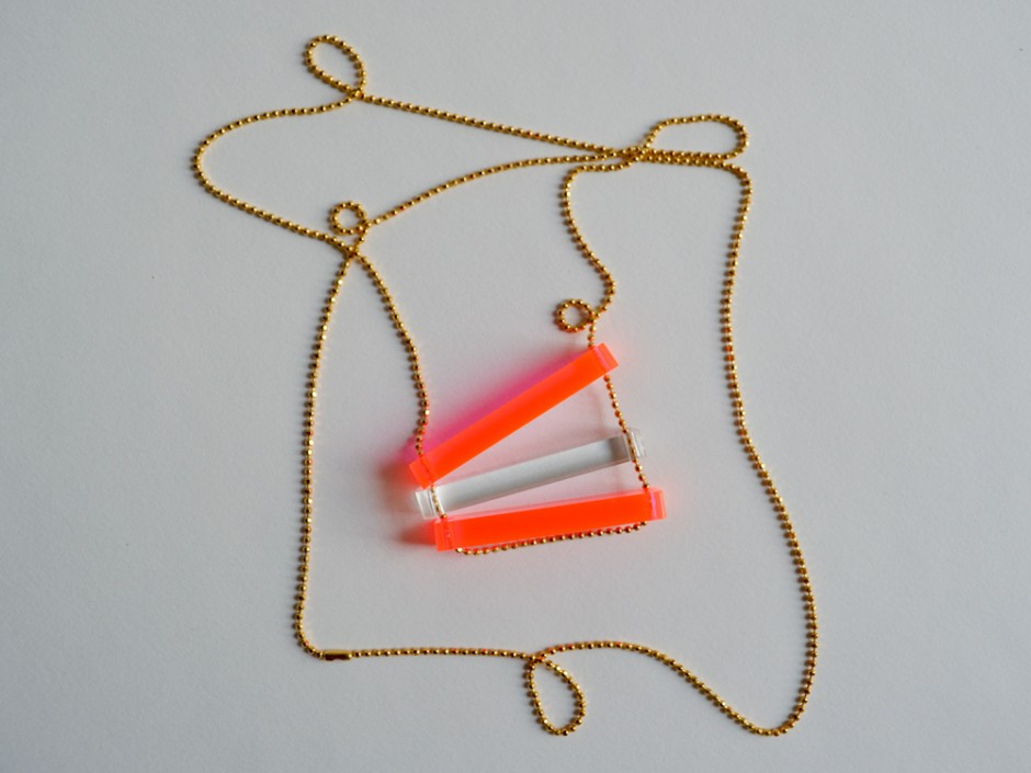 Long Neon Pink and Clear Bar Necklace