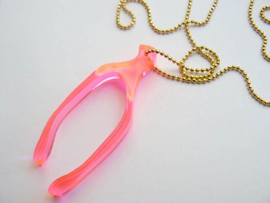 Laser Cut Neon Pink Acrylic Wishbone Necklace