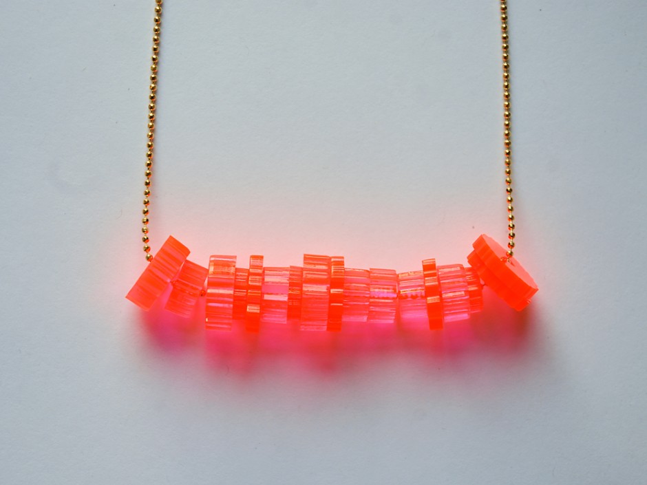 Neon Pink Laser Cut Acrylic Cog Bead Necklace