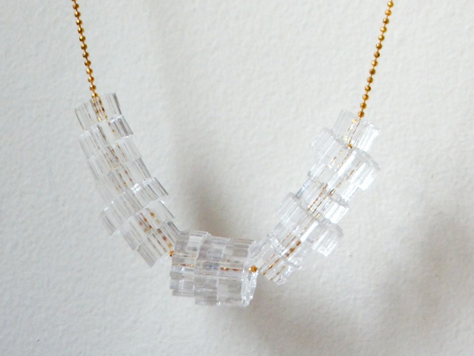 Clear Laser Cut Acrylic Cog Bead Necklace