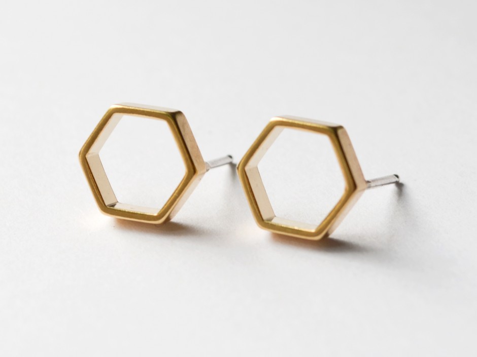 Gold Hexagon Stud Earrings » Hook & Matter: handmade modern