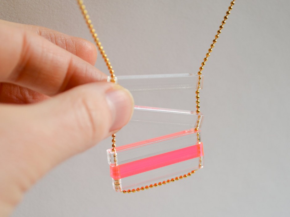 Neon Pink and Clear Thin Stacked Bar Necklace