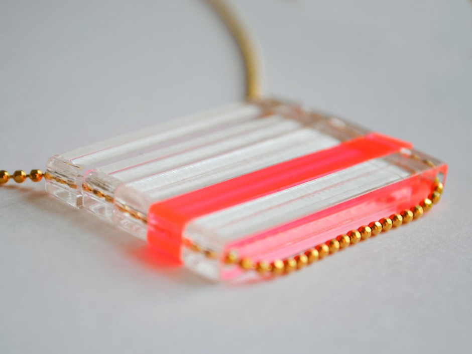 Neon Pink and Clear Thin Stacked Bar Necklace