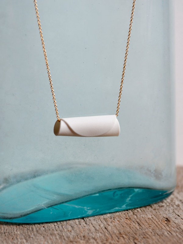 Porcelain Roll Up Necklace with Gold Chain