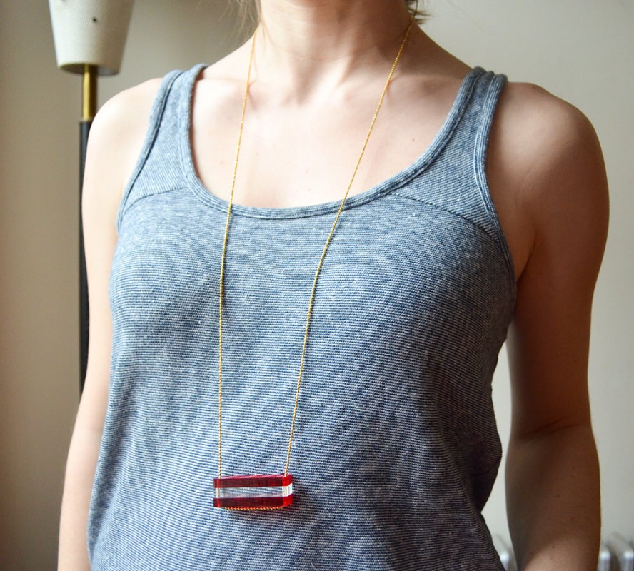 Crimson Red Long Bar Necklace