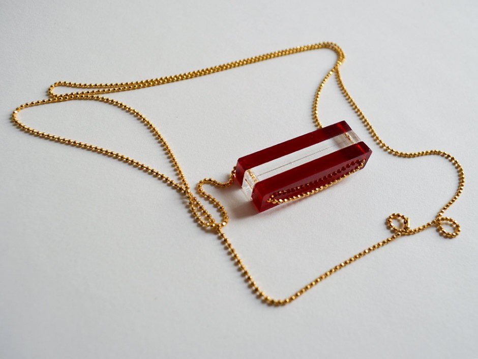 Crimson Red Long Bar Necklace