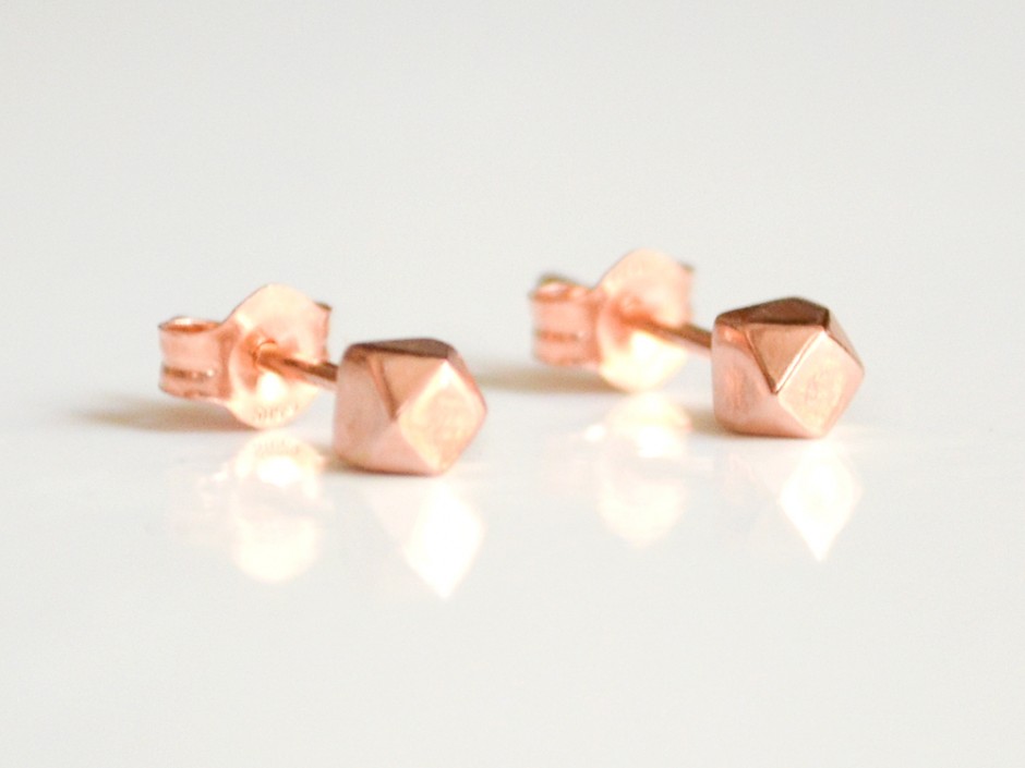 14K Rose Gold Tiny Faceted Cubes