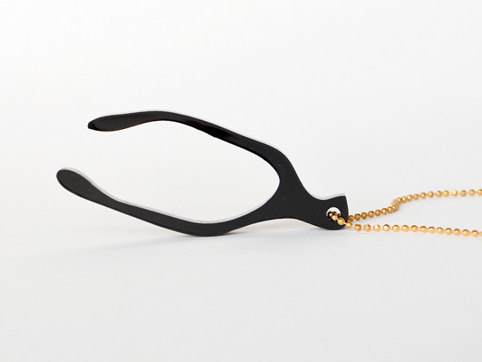 Black Wishbone Charm Necklace