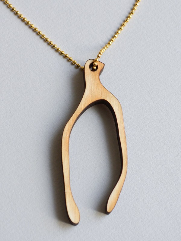 Wood Wishbone Gold Chain Necklace 3