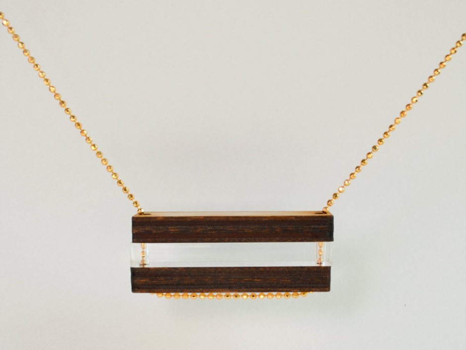 Laser Cut Wood Clear Bar Bead Necklace 2