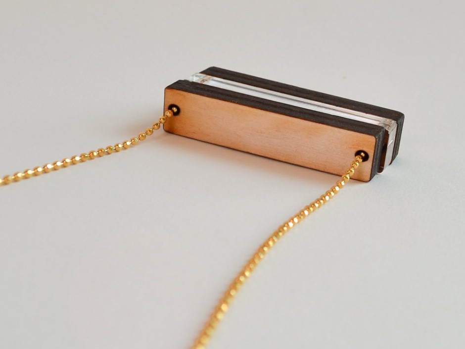 Laser Cut Wood Clear Bar Bead Necklace